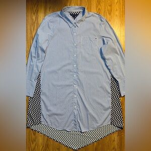 Tommy Hilfiger Contrast Print Shirt Dress XL Button Up Striped & Floral